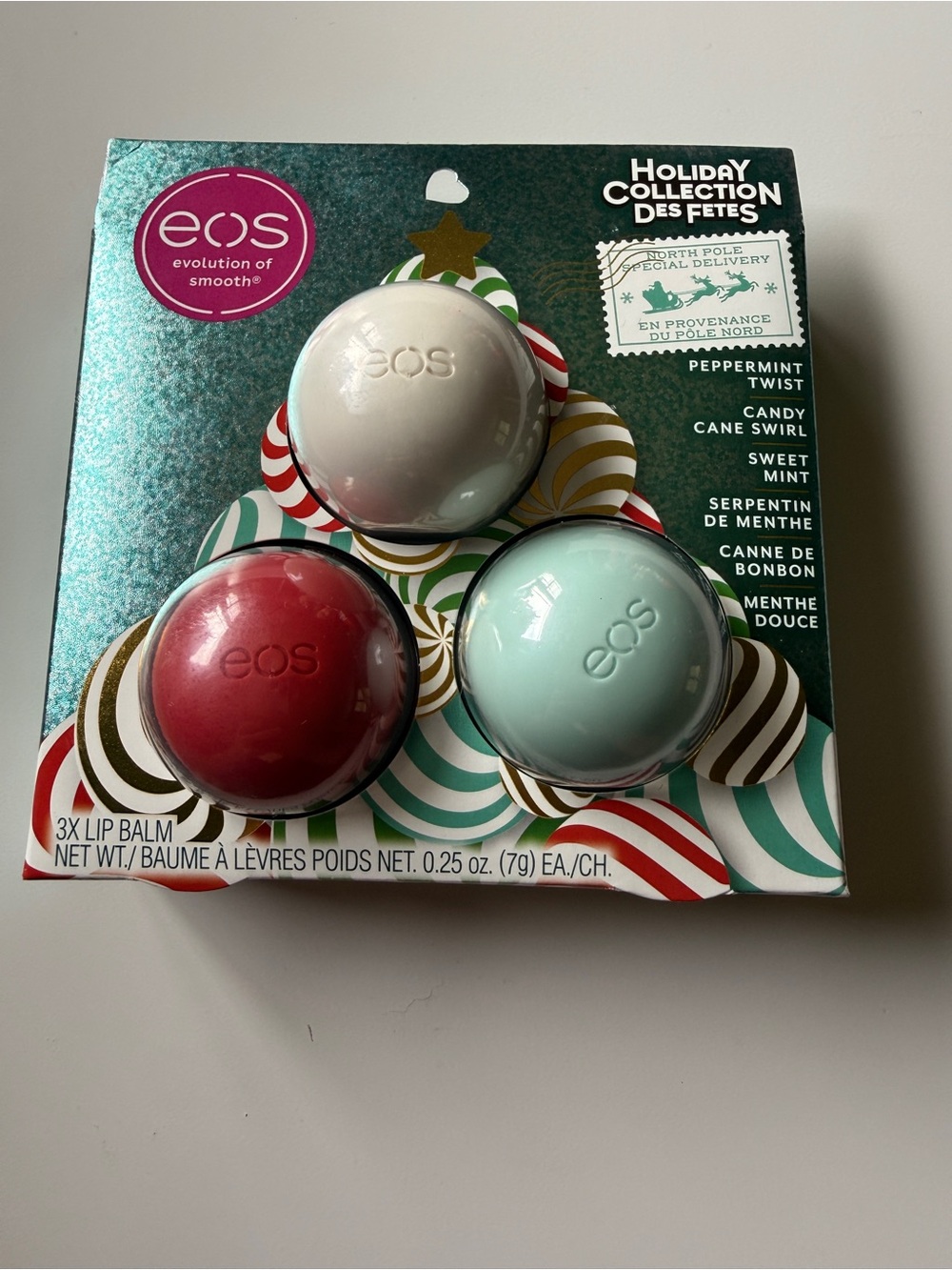 eos Holiday Lip Balm Trio — Red, White & Mint Green Spheres